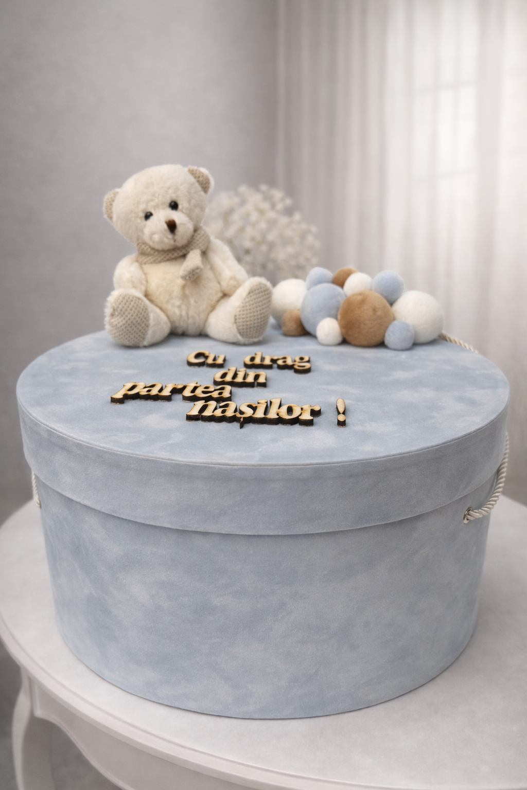 Cutie de botez urs bleu