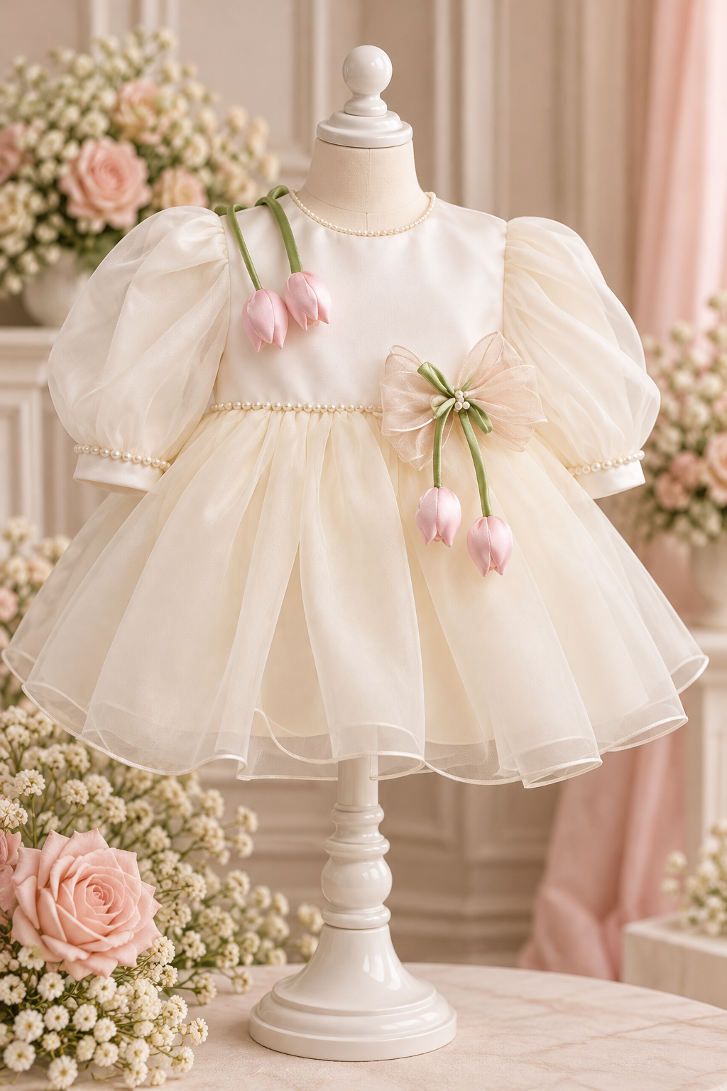 Rochița de botez Creamy Tulip